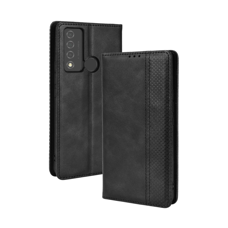 

For TCL 20 XE Magnetic Buckle Retro Texture Leather Phone Case(Black)