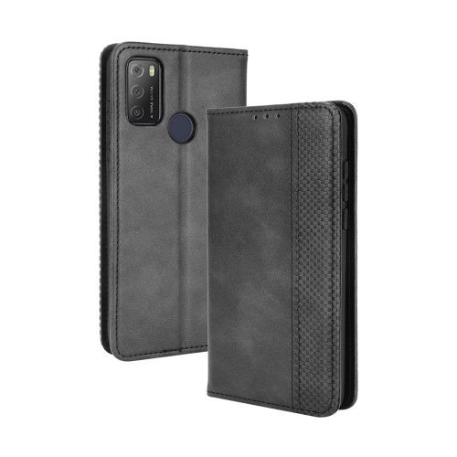 

For TCL 20Y Magnetic Buckle Retro Texture Leather Phone Case(Black)