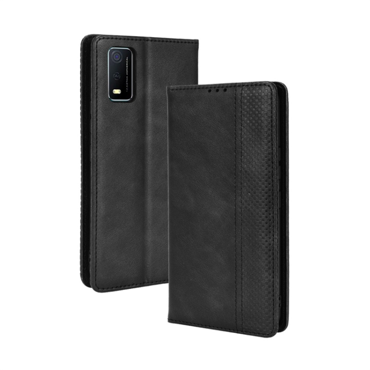 

For vivo Y3s 2021 Magnetic Buckle Retro Texture Leather Phone Case(Black)