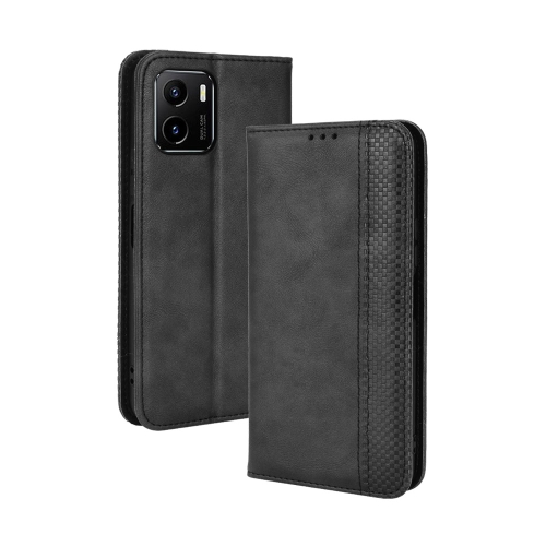 

For vivo Y15s 2021 / Y15a Magnetic Buckle Retro Texture Leather Phone Case(Black)