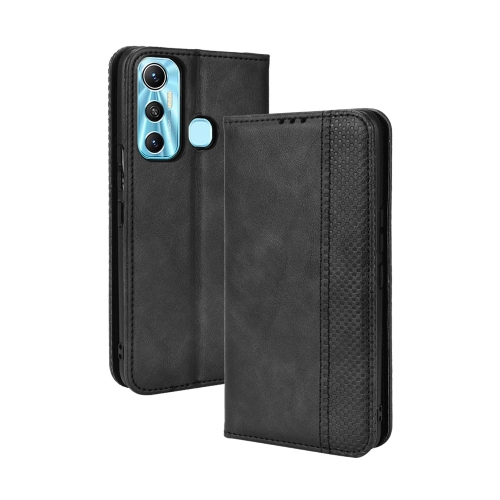 

For Infinix Hot 11 Magnetic Buckle Retro Texture Leather Phone Case(Black)