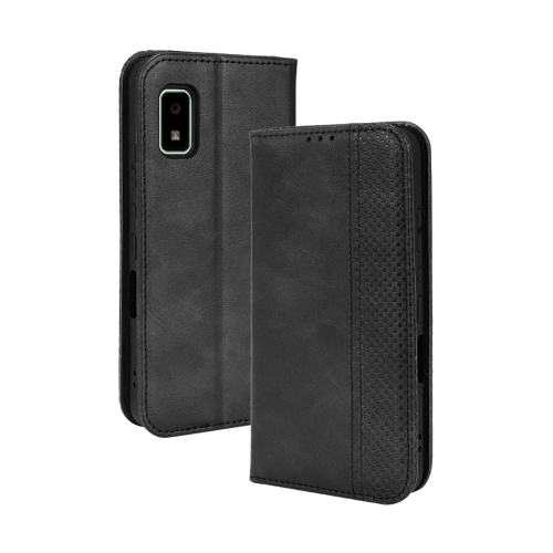 

For Sharp Aquos Wish Magnetic Buckle Retro Texture Leather Phone Case(Black)