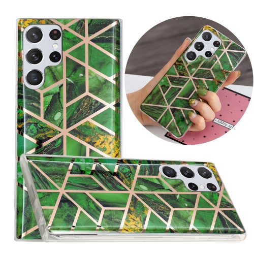 

For Samsung Galaxy S22 Ultra 5G Electroplating TPU Protective Phone Case(Green Rhombus)
