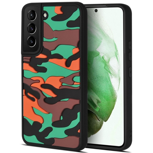 

For Samsung Galaxy S22 5G Camouflage Clouds Embossed Skin Feel Silicone Shockproof Phone Case(Green Orange)