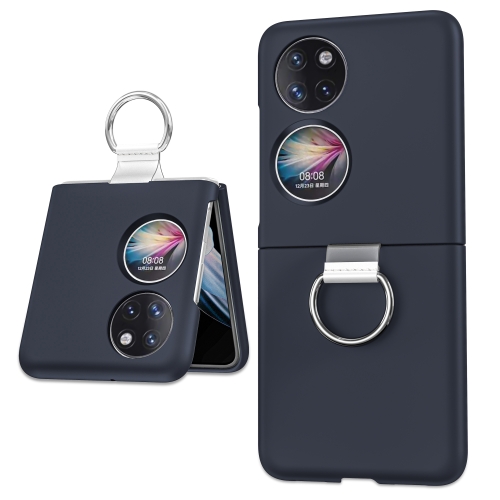 

For Huawei P50 Pocket Ring Holder Transparent PC Phone Case(Navy Blue)