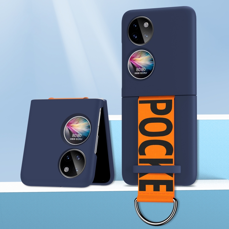 

For Huawei P50 Pocket Wrist Strap Skin Feel Frosted PC Phone Case(Navy Blue)
