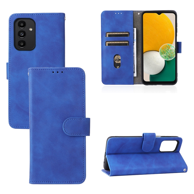 

For Samsung Galaxy A13 4G Skin Feel Magnetic Buckle Calf Texture PU Phone Case(Blue)