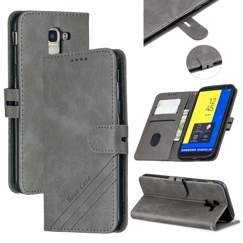 

For Galaxy J6 2018 Matching Color Frosted Texture Horizontal Flip PU Leather Case with Holder & Card Slots & Lanyard(Gray)
