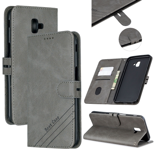 

For Galaxy J6 Plus Matching Color Frosted Texture Horizontal Flip PU Leather Case with Holder & Card Slots & Lanyard(Gray)
