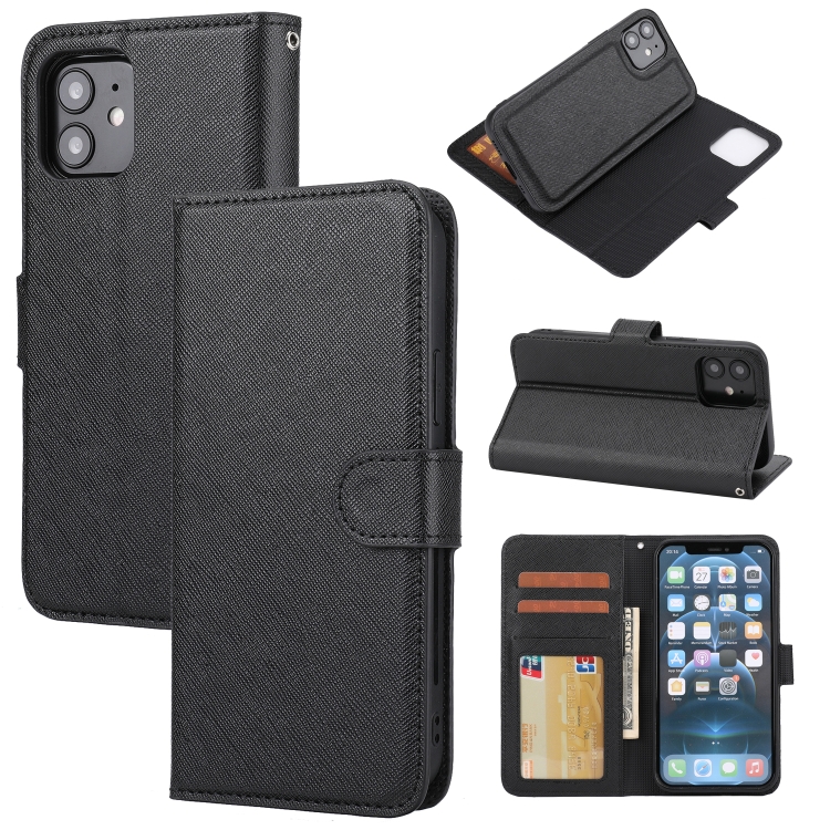 

Cross Texture Detachable Leather Phone Case For iPhone 12 / 12 Pro(Black)