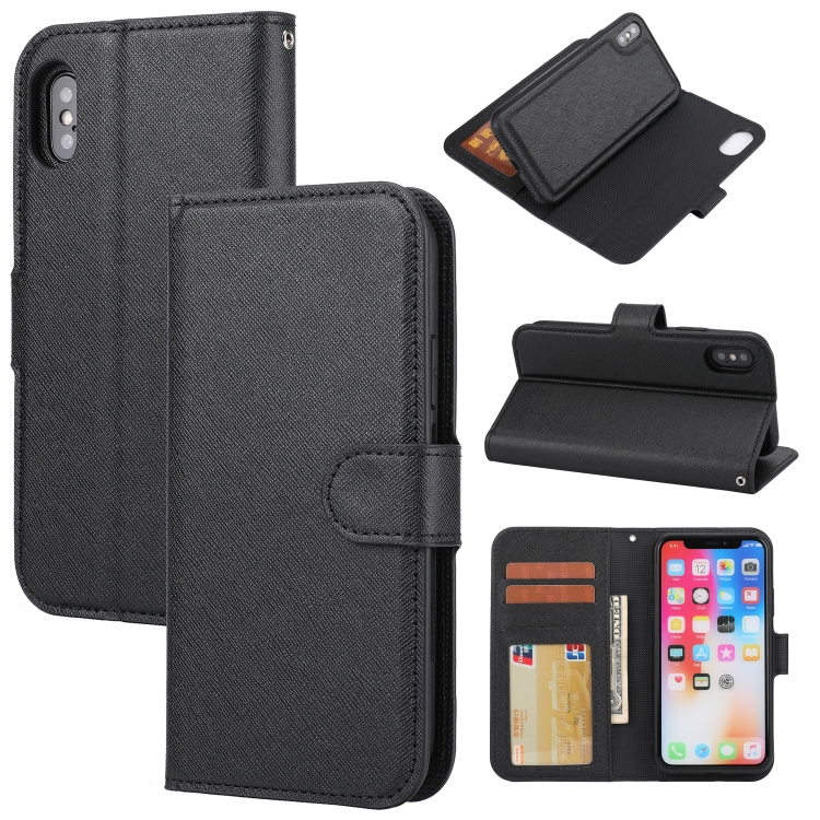 

For iPhone X / XS Cross Texture Detachable Leather Phone Case(Black)