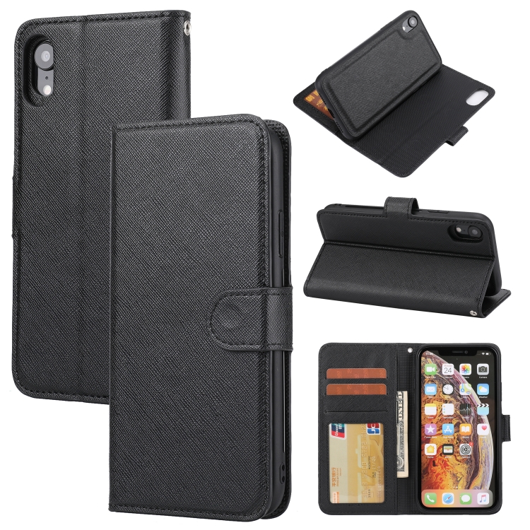 

Cross Texture Detachable Leather Phone Case For iPhone XR(Black)
