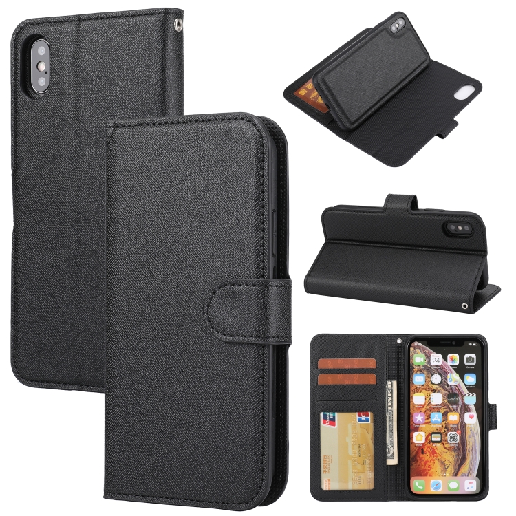 

Cross Texture Detachable Leather Phone Case For iPhone XS Max(Black)