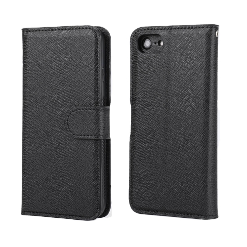 

For iPhone SE 2022 / SE 2020 / 8 / 7 Cross Texture Detachable Leather Phone Case(Black)