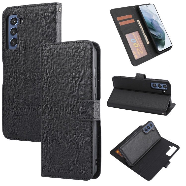 

For Samsung Galaxy S21 FE 5G Cross Texture Detachable Leather Phone Case(Black)