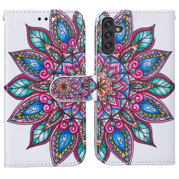 

For Samsung Galaxy A13 Painted Pattern Horizontal Flip Leather Phone Case(Half Flower)
