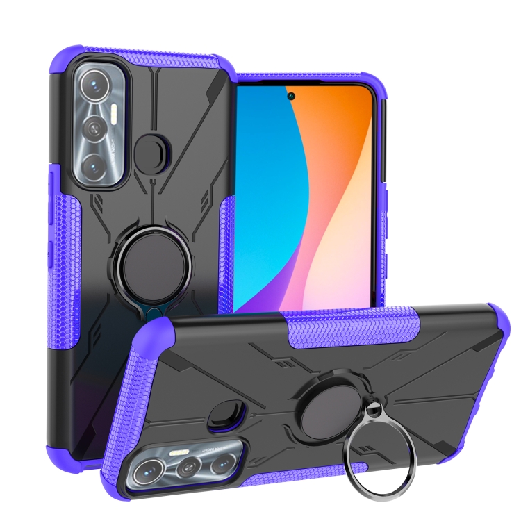 

For Infinix Hot 11 Armor Bear Shockproof PC + TPU Protective Phone Case with Ring Holder(Purple)