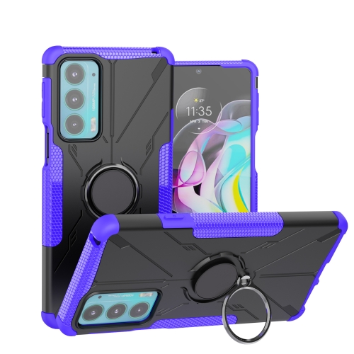 

For Motorola Moto Edge 20 Armor Bear Shockproof PC + TPU Protective Phone Case with Ring Holder(Purple)