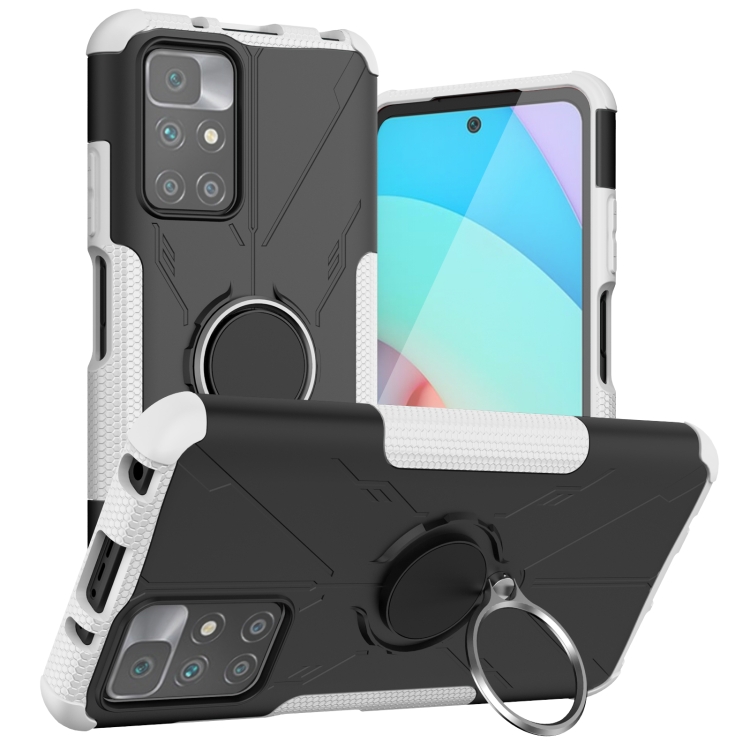 

For Xiaomi Redmi 10 Armor Bear Shockproof PC + TPU Protective Phone Case with Ring Holder(White)