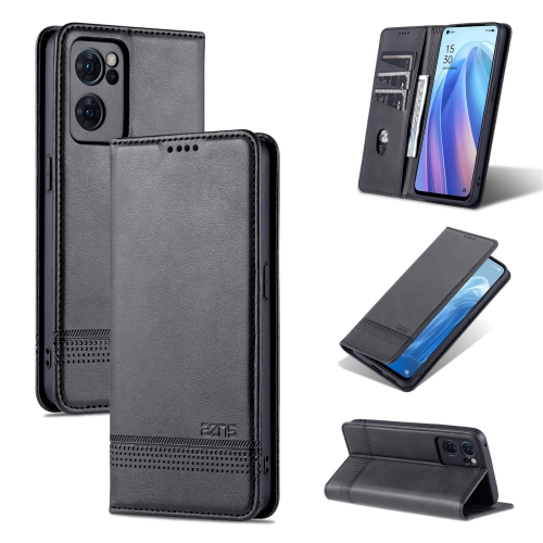 

For OPPO Reno7 AZNS Magnetic Calf Texture Horizontal Flip Leather Phone Case(Black)