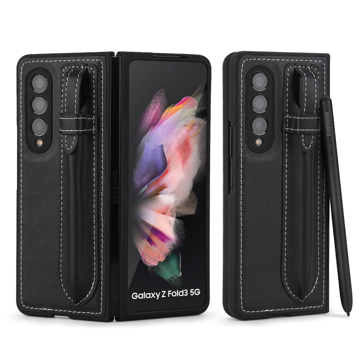 

For Samsung Galaxy Z Fold3 5G Top Layer Leather Back Cover Folding Leather Phone Case(Black)