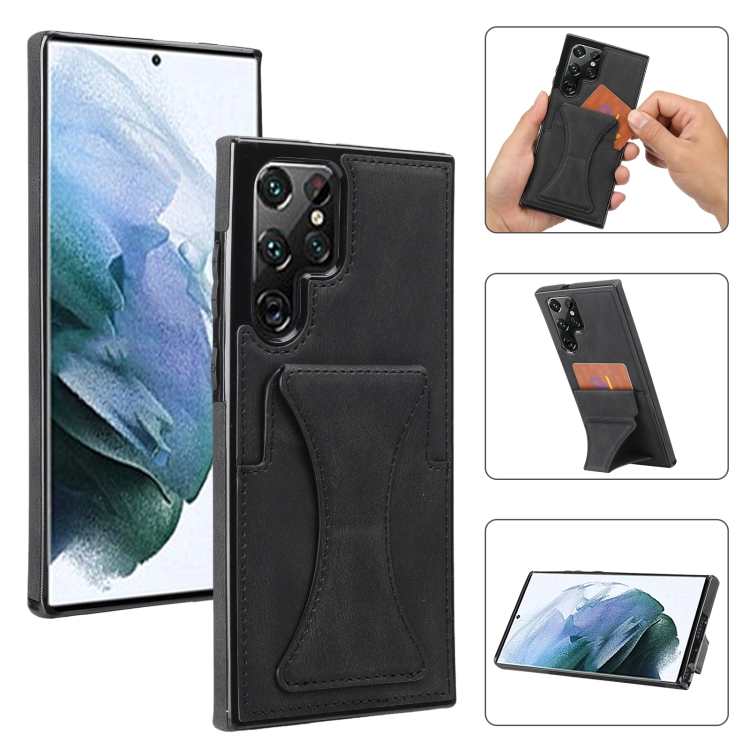 

For Samsung Galaxy S22 Ultra 5G Ultra-thin Shockproof Phone Case with Holder(Black)