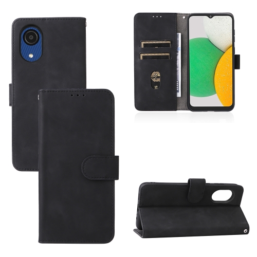 

For Samsung Galaxy A03 Core Skin Feel Magnetic Buckle Calf Texture PU Phone Case(Black)