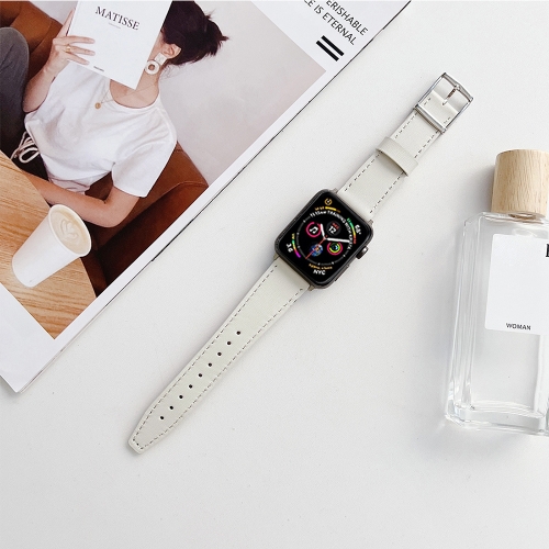 

Flat Texture Leather Strap For Apple Watch Series 7 41mm / 6&SE&5&4 40mm / 3&2&1 38mm(White)