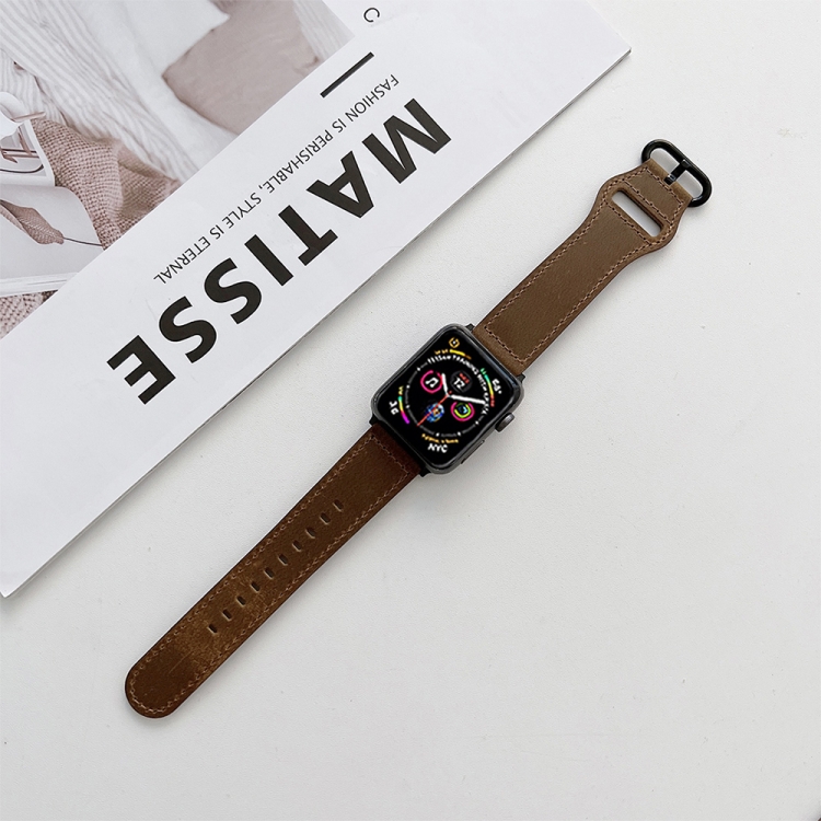 

Oval Buckle Genuine Leather Strap For Apple Watch Series 7 45mm / 6&SE&5&4 44mm / 3&2&1 42mm(A)