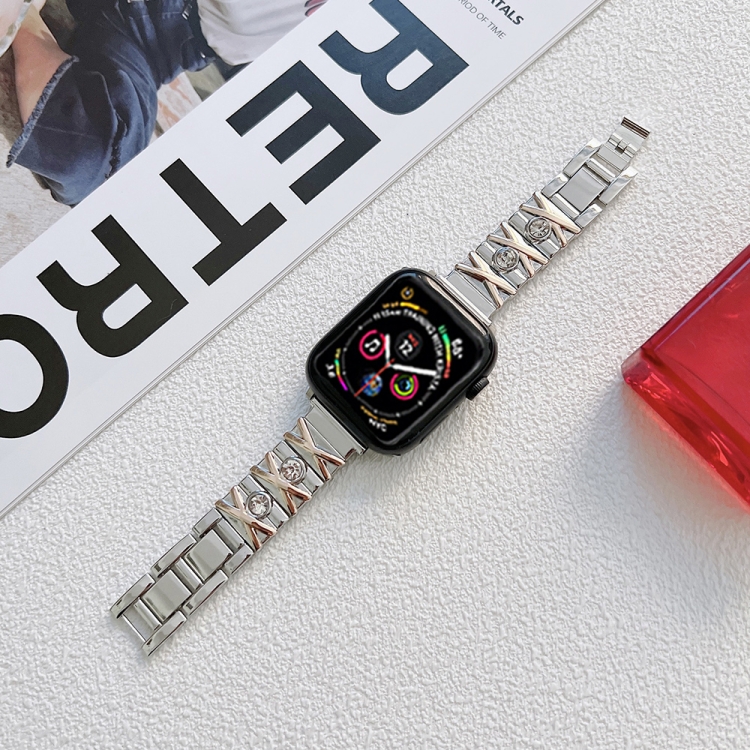 

X Diamond Ladies Strap For Apple Watch Series 7 41mm / 6&SE&5&4 40mm / 3&2&1 38mm(Silver + Rose Gold)