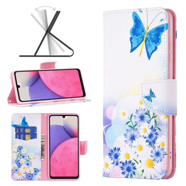 

For Samsung Galaxy A33 5G Colored Drawing Pattern Leather Phone Case(Flower Butterfly)