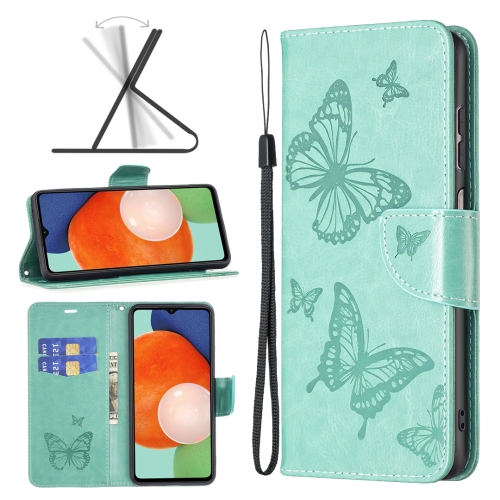 

For Samsung Galaxy A13 4G Two Butterflies Embossing Leather Phone Case(Green)