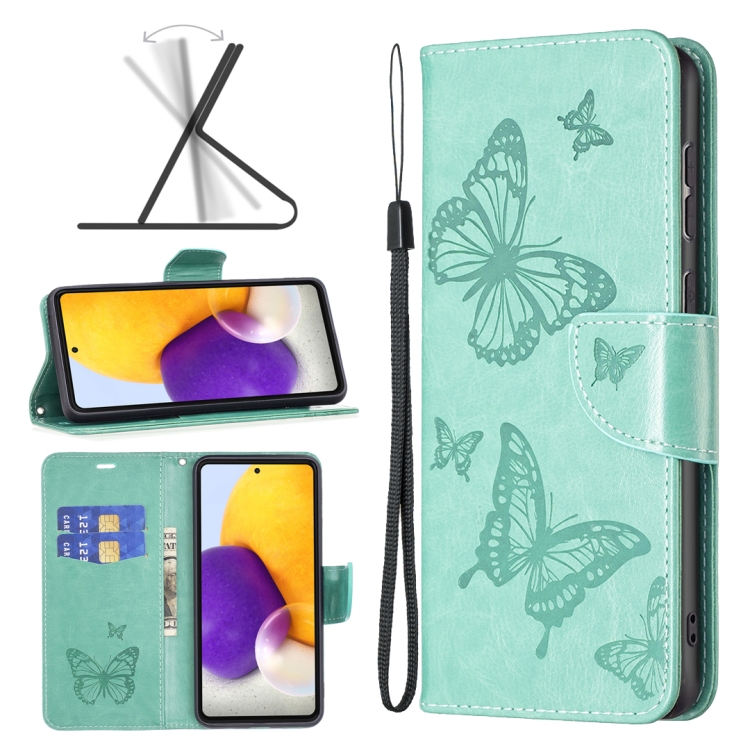 

For Samsung Galaxy A73 5G Two Butterflies Embossing Leather Phone Case(Green)