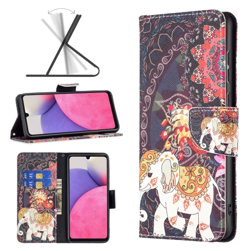 

For Samsung Galaxy A33 5G Colored Drawing Leather Phone Case(Flowers Elephant)