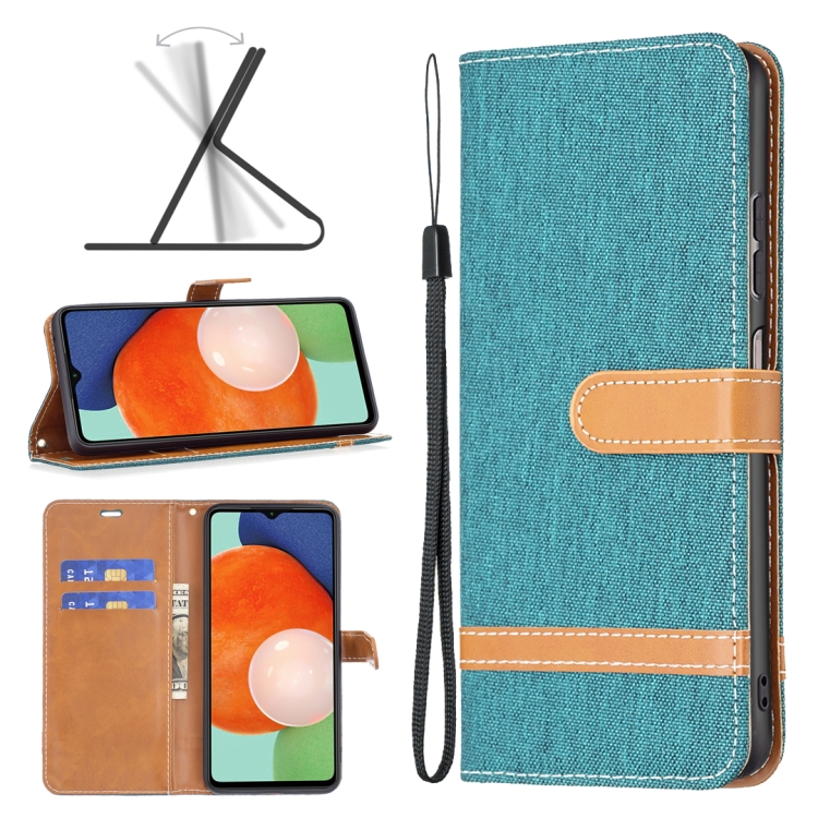 

For Samsung Galaxy A13 4G Color Matching Denim Texture Leather Phone Case(Green)