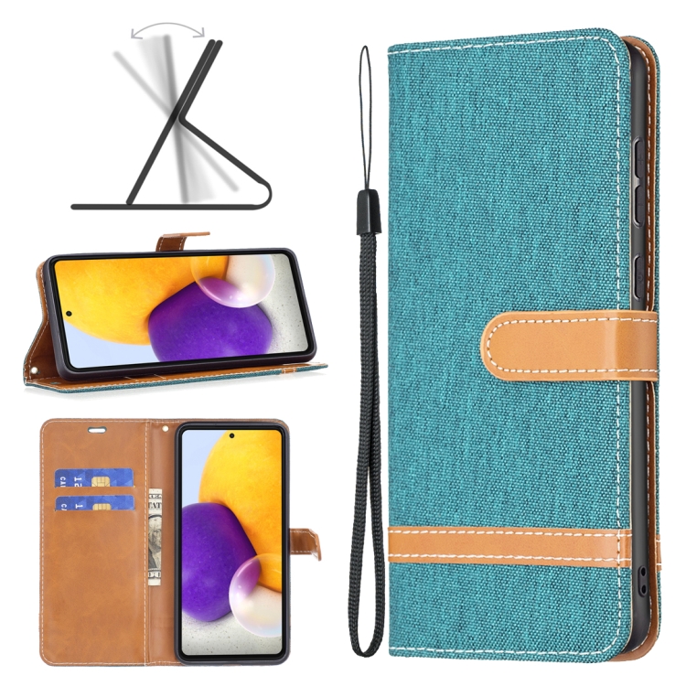 

For Samsung Galaxy A73 5G Color Matching Denim Texture Leather Phone Case(Green)