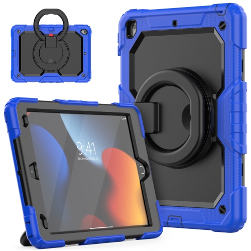 

For iPad 10.2 2021 / 2020 / 2019 Silicone + PC Tablet Case with Shoulder Strap(Blue+Black)