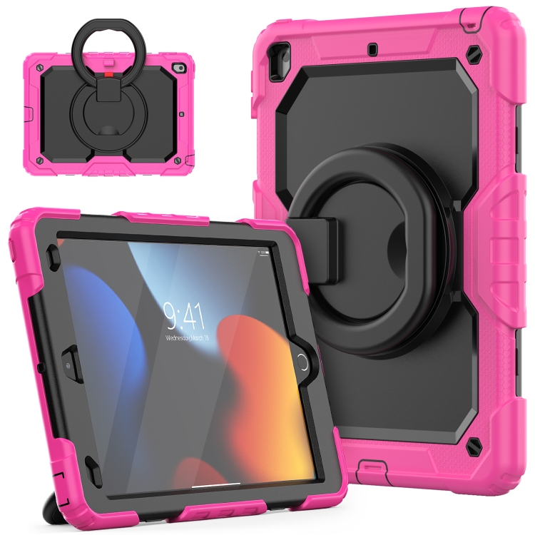 

For iPad 10.2 2021 / 2020 / 2019 Silicone + PC Tablet Case with Shoulder Strap(Rose Red+Black)