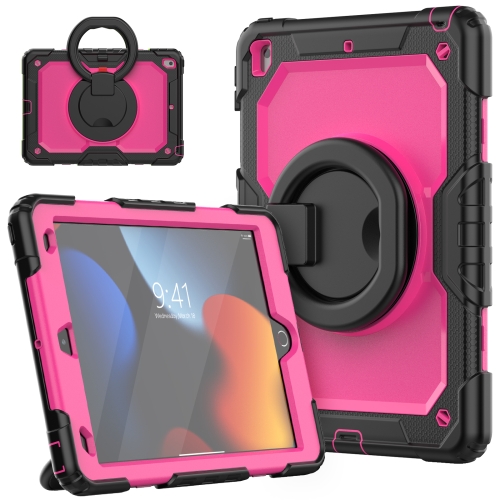 

Silicone + PC Tablet Case with Shoulder Strap For iPad 10.2 2021 / 2020 / 2019(Black+Rose Red)