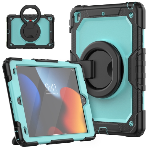 

For iPad 10.2 2021 / 2020 / 2019 Silicone + PC Tablet Case with Shoulder Strap(Black+Light Blue)