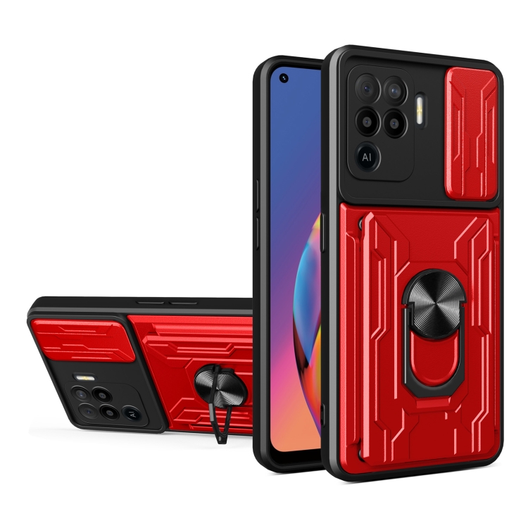 

For OPPO A94 / Reno5 F Sliding Camshield Card Phone Case(Red)