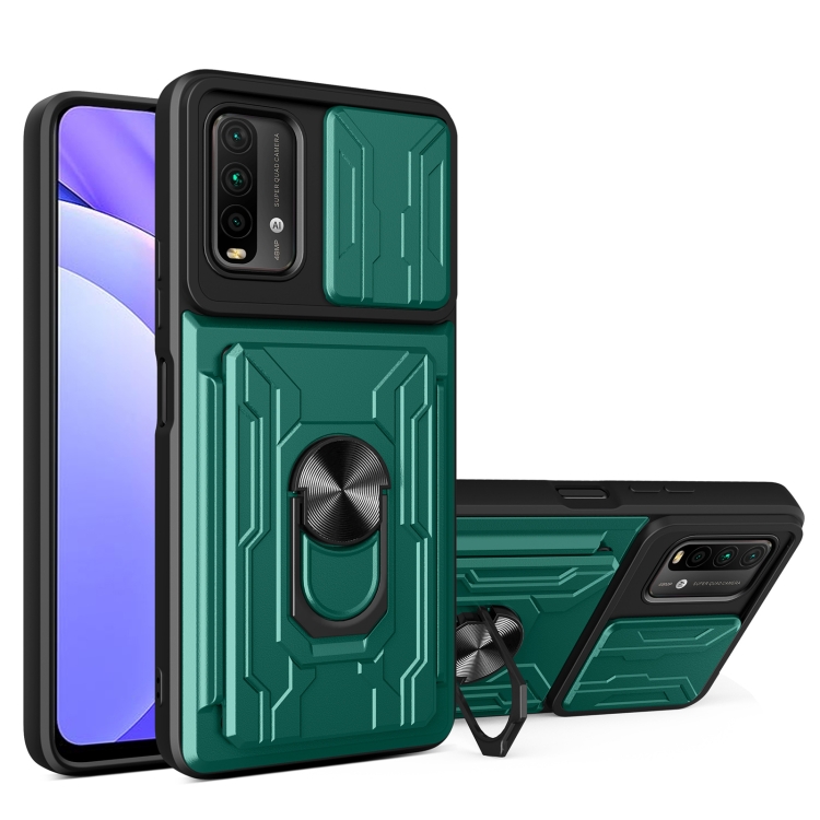 

For Xiaomi Redmi Note 9 4G Sliding Camshield Card Phone Case(Green)