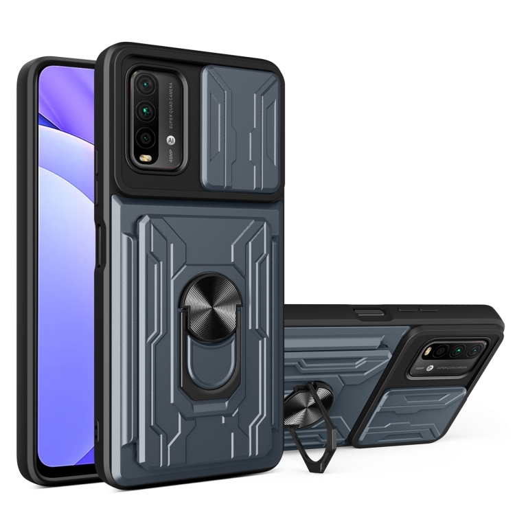

For Xiaomi Redmi Note 9 4G Sliding Camshield Card Phone Case(Grey)