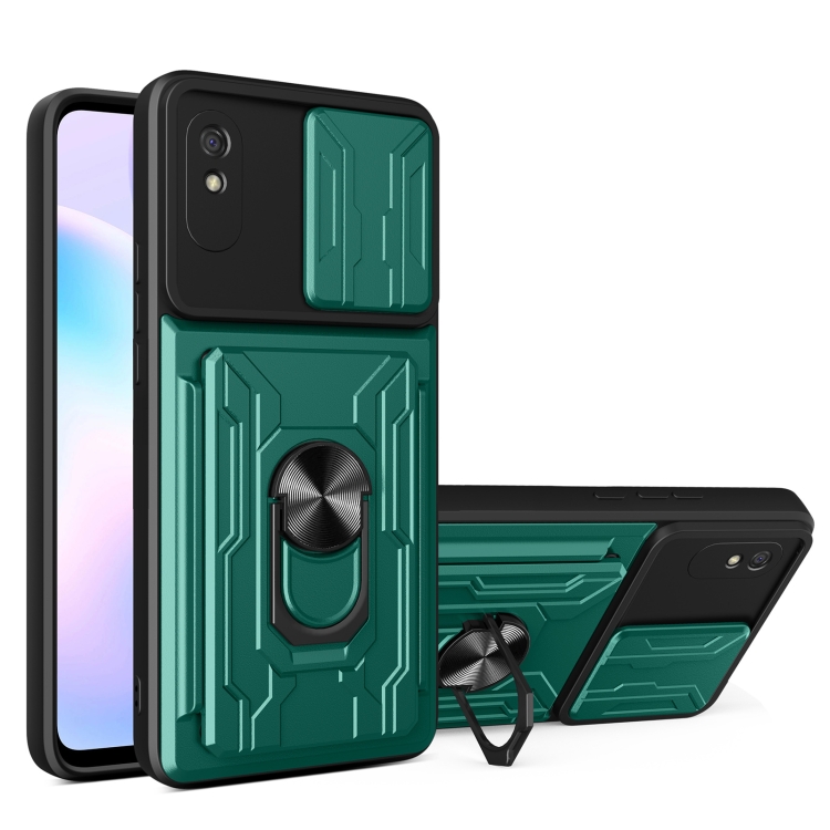 

For Xiaomi Redmi 9A Sliding Camshield Card Phone Case(Green)