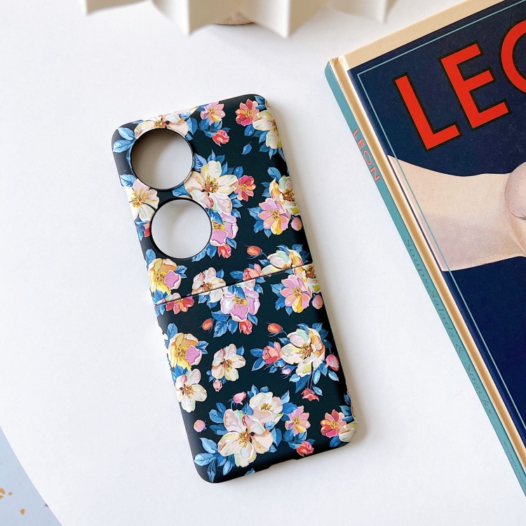 

For Huawei P50 Pocket Small Floral PC Folding Phone Case(Black Orchid)