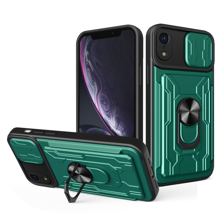 

Sliding Camshield Card Phone Case For iPhone XR(Dark Green)