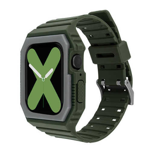 

Two-color Integrated Watch Band For Apple Watch Series 8&7 45mm / SE 2&6&SE&5&4 44mm / 3&2&1 42mm(Army Green Grey)