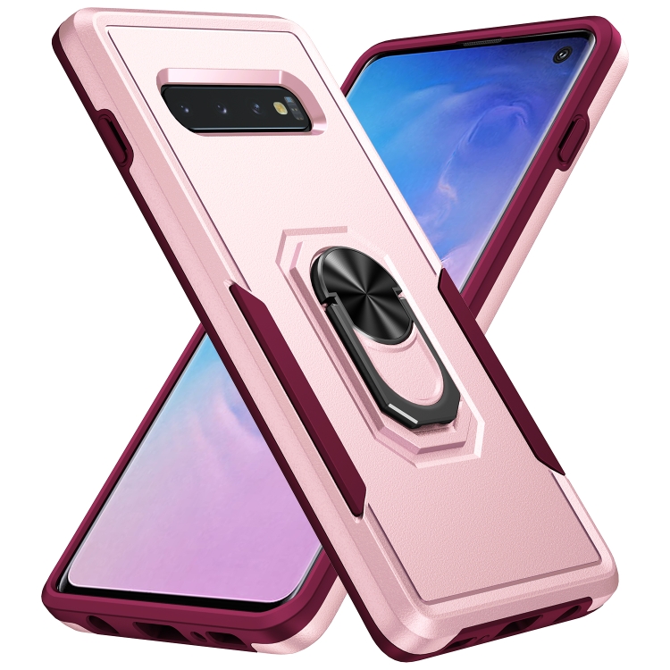 

For Samsung Galaxy S10 Pioneer Armor Heavy Duty PC + TPU Holder Phone Case(Pink)