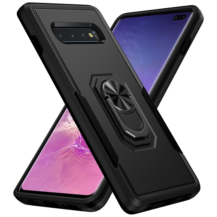 

For Samsung Galaxy S10+ Pioneer Armor Heavy Duty PC + TPU Holder Phone Case(Black)