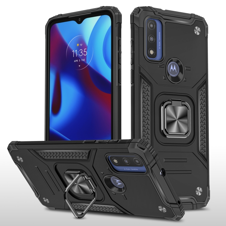 

For Motorola Moto G Pure Magnetic Armor TPU + PC Holder Phone Case(Black)